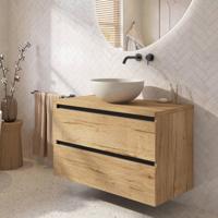 Saqu Gaia badmeubel incl. afdekblad 100x51x62cm eiken marcato - zwarte greeplijst - thumbnail