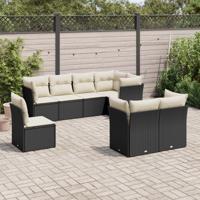 8-delige Loungeset met kussens poly rattan zwart - thumbnail