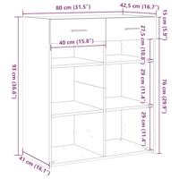 Dressoir 80x42,5x93 cm bewerkt hout gerookt eikenkleurig - thumbnail