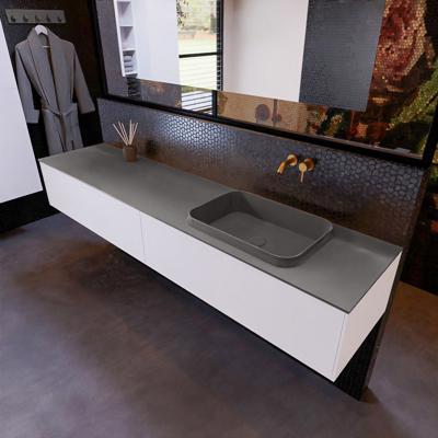 Badkamermeubelset Mondiaz Erin 200 cm met 2 Lades met RIDGE Wastafel Rechts Dark grey Zonder Kraangaten Greeploos Mat Carrara