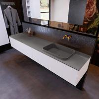 Badkamermeubelset Mondiaz Erin 200 cm met 2 Lades met RIDGE Wastafel Rechts Dark grey Zonder Kraangaten Greeploos Mat Carrara - thumbnail