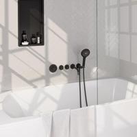 Brauer Stripe thermostatische inbouw badkraan SET 02 met uitloop en 3-standen handdouche en doucheslang en wandaansluitbocht mat zwart - thumbnail