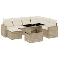 8-delige Loungeset met kussens poly rattan beige - thumbnail