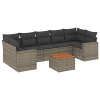 8-delige Loungeset met kussens poly rattan grijs - thumbnail