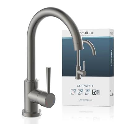 CORNWALL ééngreepsmengkraan keuken met ronde uitloop, grafiet mat elegante kraan met hoge ronde uitloop en draaibereik 360° energiebesparing door cold start functie keramische schijven geluids - thumbnail