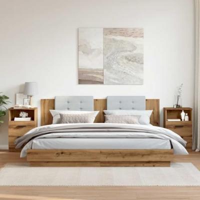 Nachtkastjes 2 st 40x36x65cm bewerkt hout artisanaal eikenkleur