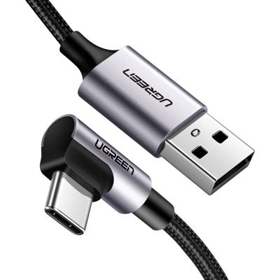UGREEN USB Type C Kabel 90 Graden Ondersteunt Quick Charge 4.0/3.0/2.0 Snel Opladen Nylon Kabel Compatibel met Galaxy S21 S20 Note 10 A51, Redmi Note 9 Pro Note 9, Huawei P40 Pro P30 enz.(1M)
