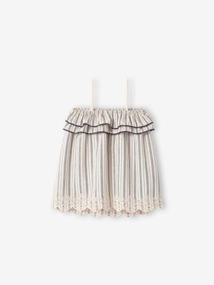 Geborduurde babyjurk met bandjes lichtbeige met strepen Geborduurde babyjurk met bandjes lichtbeige met strepen