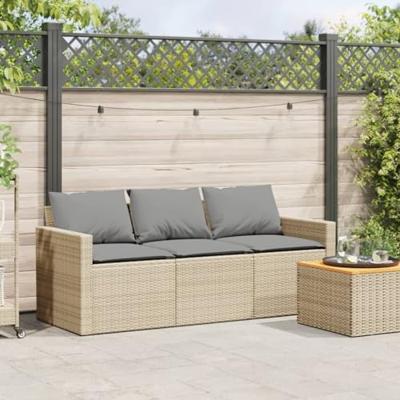 Tuinbank 3-zits met kussens poly rattan beige Tuinbank 3-zits met kussens poly rattan beige