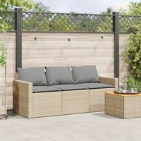 Tuinbank 3-zits met kussens poly rattan beige - thumbnail