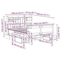 Bed met boekenkast zonder matras massief grenenhout 140x190 cm - thumbnail