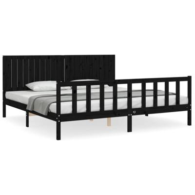Bedframe met hoofdbord massief hout zwart 200x200 cm
