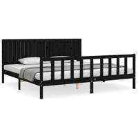 Bedframe met hoofdbord massief hout zwart 200x200 cm - thumbnail