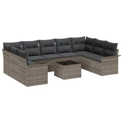 Tuinbankenset met kussen 10 pcs Grijs poly rattan