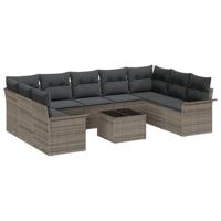 Tuinbankenset met kussen 10 pcs Grijs poly rattan - thumbnail