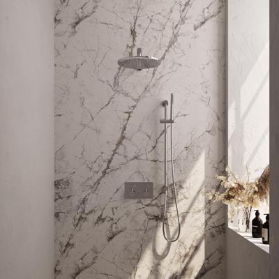 Brauer Chrome Edition Thermostatische Regendoucheset Inbouw - Hoofddouche 30 cm - Rechte Wandarm - Met Drukknoppen - Handdouche Staaf - Doucheslang - Geintegreerde Glijstang - Chroom