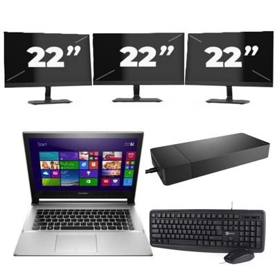 Lenovo Flex 2-14 - Intel Pentium 3556U - 14 inch - 8GB RAM - 256GB SSD - Windows 10 Home + 3x 22 inch Monitor