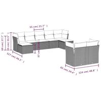 9-delige Loungeset met kussens poly rattan grijs - thumbnail