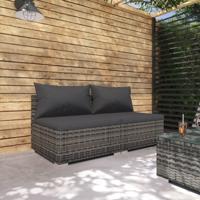2-delige Loungeset met kussens poly rattan grijs - thumbnail