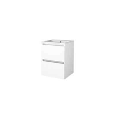 Basic-Line Start 46 Badkamermeubelset - 50 x 46 cm - Greeploos - 2 Lades - Keramische Wastafel - 1 Kraangat - Ice White