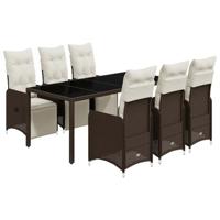 7-delige Bistroset met kussens poly rattan bruin - thumbnail