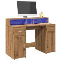 Bureau met LED-verlichting 120x55x91 cm hout artisanaal eiken - thumbnail