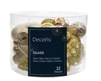 Decoris kerstballen set glas parel/goud 12st 2x4x4cm - thumbnail
