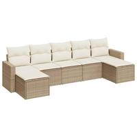 7-delige Loungeset met kussens poly rattan beige - thumbnail