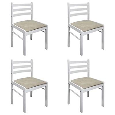 VidaXL Eetkamerstoelen 4 st massief rubberwood en fluweel wit