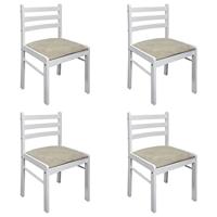 Eetkamerstoelen 4 st massief rubberwood en fluweel wit - thumbnail