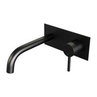 Inbouw Wastafelmengkraan Brauer Black Carving Coldstart Gebogen Uitloop Ronde Hendel Rechts Mat Zwart Met Afdekplaat - thumbnail