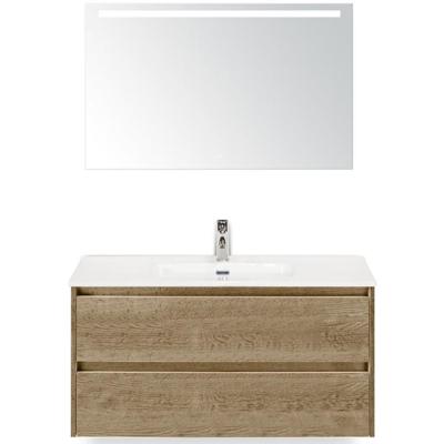 Dante Badmeubelset 100 cm - Natuur Eiken - Keramische Wastafel Wit Cover met Sence Spiegel