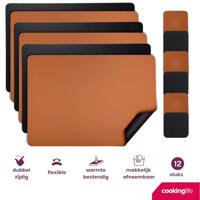 Cookinglife 6 Placemats + 6 Onderzetters - Dubbelzijdig - Vegan leer - Zwart / Cognac - thumbnail