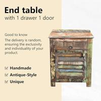 Bijzettafel met 1 lade en 1 deurtje gerecycled hout - thumbnail