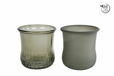 Theelicht Redondo licht en matl.groen glas 9x9x9cm 2ass