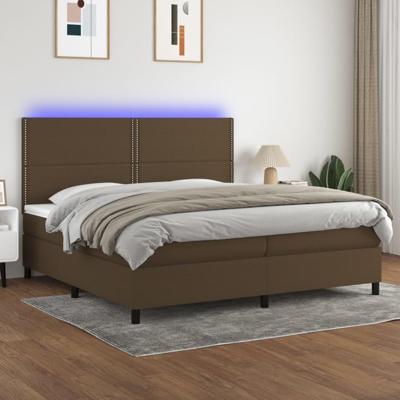 Boxspring met matras en LED stof donkerbruin 200x200 cm