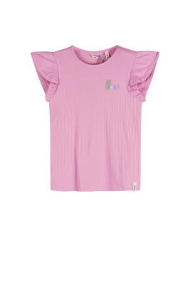 NoNo zomer top meisjes - fresia paars - rib, jersey, fancy mouw - Kesta