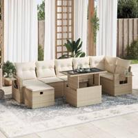 8-delige Loungeset met kussens poly rattan beige - thumbnail
