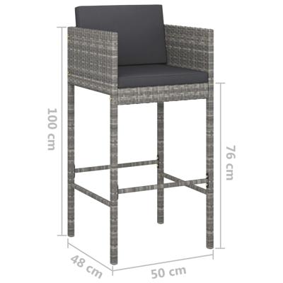 3-delige Tuinbarset met kussens poly rattan grijs