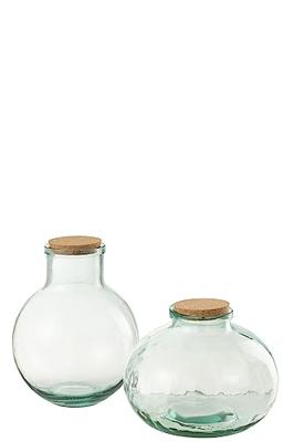 J-Line Voorraadpot Rond Kurk Gerecycleerd Glas Large