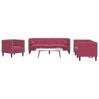 3-delige Loungeset Chesterfield met bolsters fluweel wijnrood - thumbnail