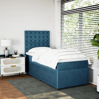 Boxspring met matras fluweel donkerblauw 140x190 cm