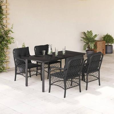 5-delige Tuinset met kussens poly rattan zwart