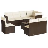 9-delige Loungeset met kussens poly rattan bruin - thumbnail