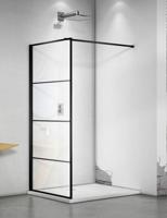 Douchewand Mila 110x200cm Helder Glas Mat Zwart Raster - thumbnail