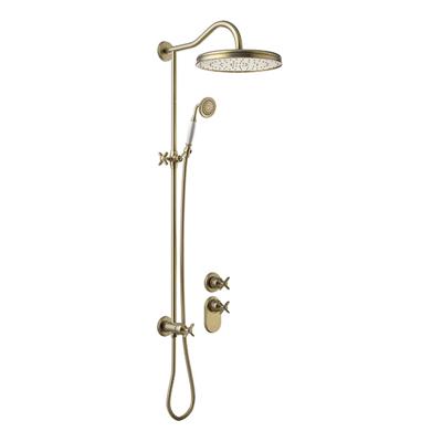 Regendoucheset Tres Clasic Opbouw Incl. Handdouche Inbouw Douchethermostaat Verouderd Messing