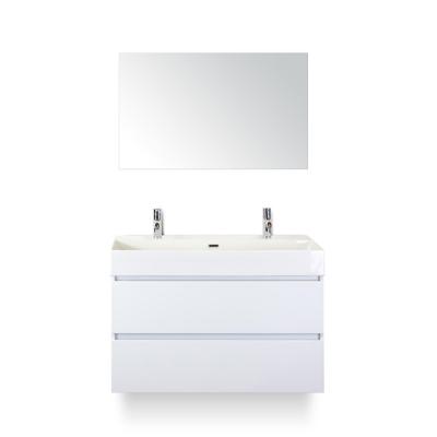 Maxx XL Badmeubelset 100 cm - Wit Hoogglans - Wastafel Kube 2 kraangaten - met Spiegel