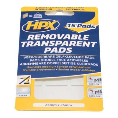 HPX Dubbelzijdige verwijderbare transp. pads | 15 stuks | 25mm x 25mm | Transparant - HT2525 HT2525