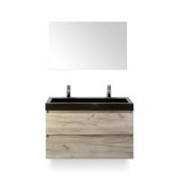 Maxx XL Badmeubelset 100 cm - Craft Oak - Wastafel Lucca 2 kraangaten - met Spiegel - thumbnail