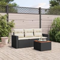 4-delige Loungeset met kussens poly rattan zwart - thumbnail